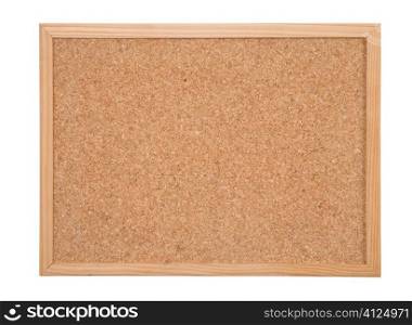 empty corkboard isolated on white background, focus point on center of photo