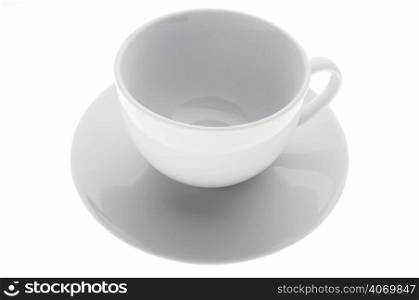Empty cup and saucer on white
