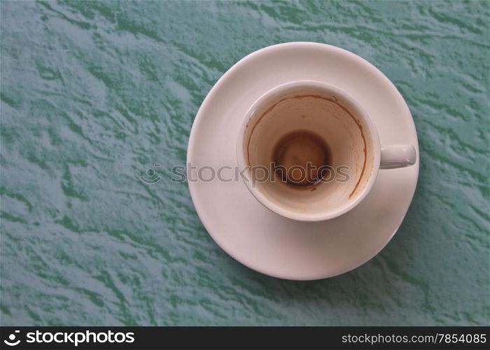 Empty cup of cappuccino coffee on background
