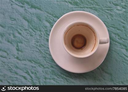 Empty cup of cappuccino coffee on background