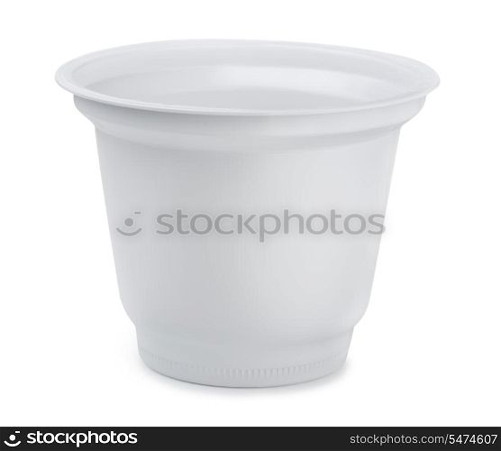 Empty dairy plastic cup isolated on white