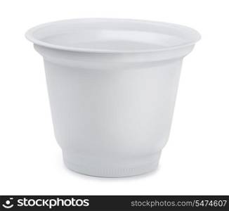 Empty dairy plastic cup isolated on white