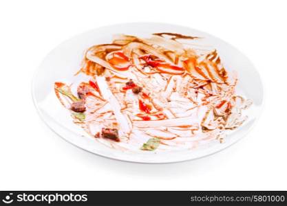 empty dirty plate on white background
