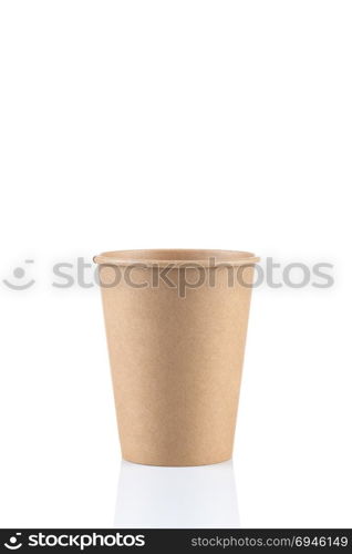 Empty disposable paper coffee cups isolated on white background