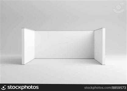 Empty exhibition stand hall with white walls. Trading room, presentation conference hall. 3d illustration