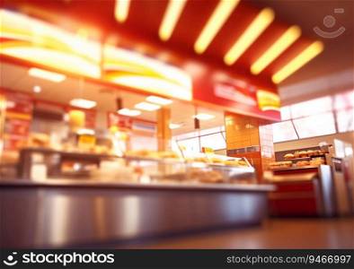 Empty fast food restaurant counter with meal selection.AI Generative.