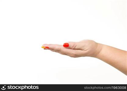 empty female hand. isolate on a white background.