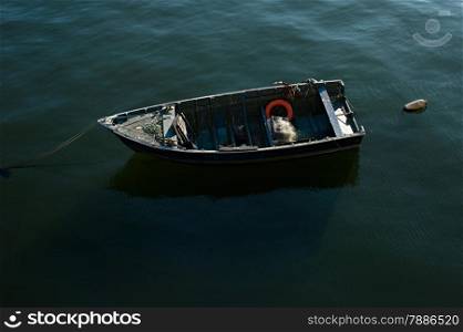 Empty fisherman boat in Porto, Portugal. Top view