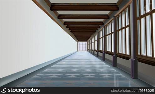 Empty gallery interior with marble floor. Digital Painting Background, Illustration.. Gallery in the museum illustration