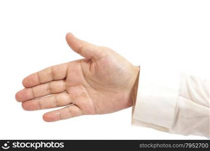 Empty gesture businessman hand isolated on white background