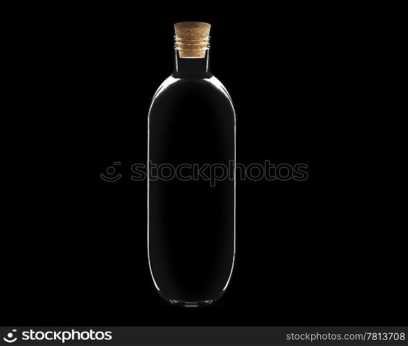 empty Glass bottle with cork on black background.. Glass bottle
