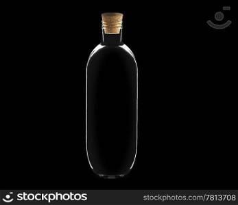 empty Glass bottle with cork on black background.. Glass bottle