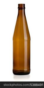 Empty glass brown beer bottle isolated on white