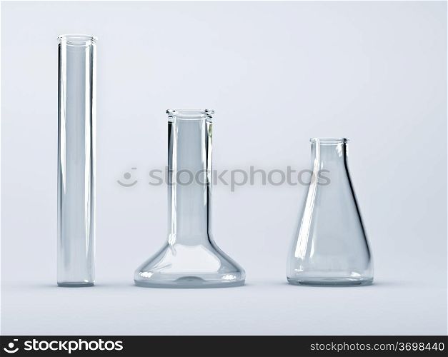 Empty glass chemical flask on a light background