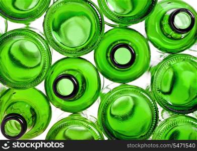 Empty glass green bottles