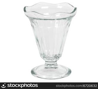 Empty glass ice cream dish isolated on white background