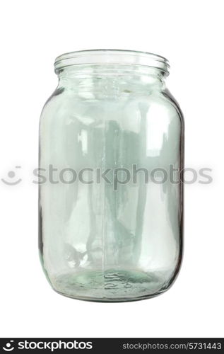 Empty glass jar isolated on a white background