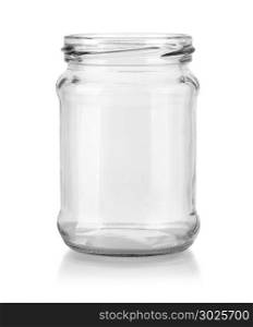 Empty glass jar isolated on a white background with clipping path.