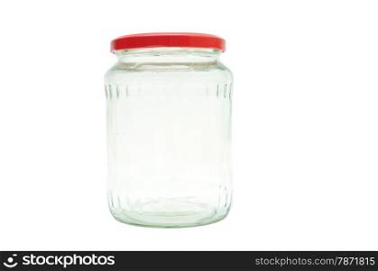 Empty glass jar transparent isolated over white background
