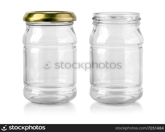 empty glass jar with metal lid isolated on white