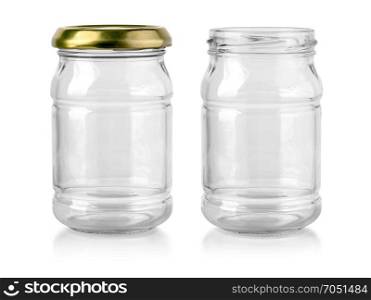 empty glass jar with metal lid isolated on white
