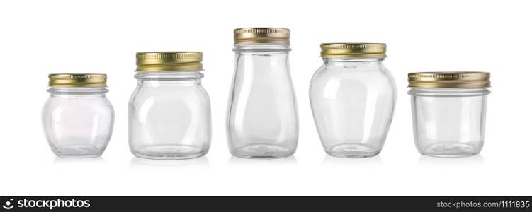 empty glass jar with metal lid isolated on white background