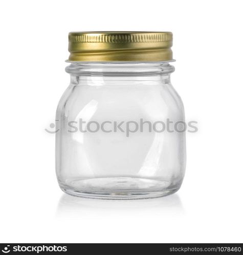 empty glass jar with metal lid isolated on white background with clipping path
