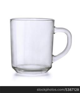 Empty glass tea mug isolated on white