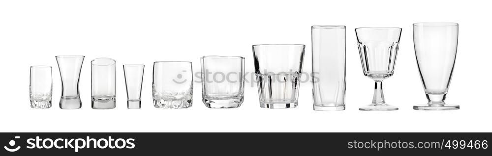 Empty glasses, isolated on a white background.