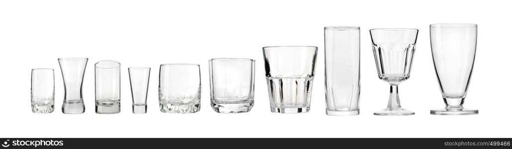 Empty glasses, isolated on a white background.