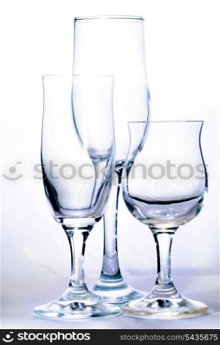Empty glasses isolated on white background with shadow