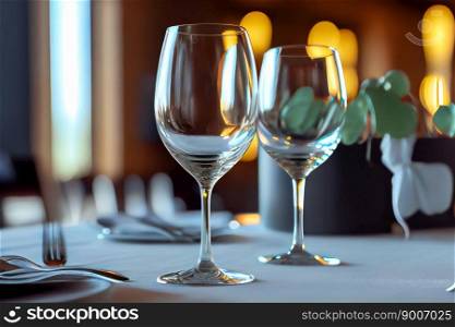Empty Glasses Set In Restaurant.  Generative AI
