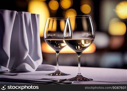 Empty Glasses Set In Restaurant.  Generative AI 