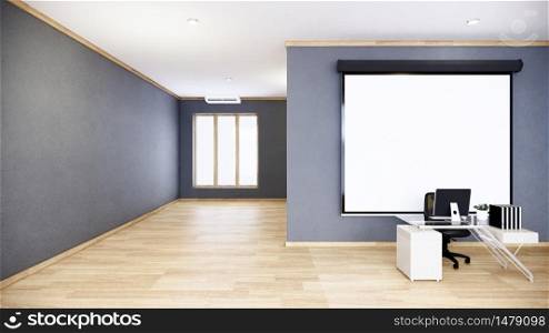 Empty gray Conference room interior with wood floor on white wall background - empty room business room interior. 3d rendering