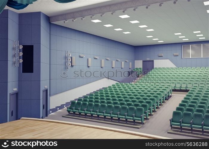 empty green armchairs in modern theater Hall