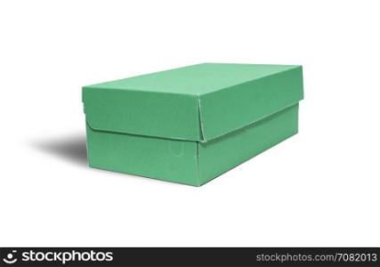 Empty green Cardboard box with opened lid isolated on white background. With clipping path.. Cardboard box with lid isolated on white background