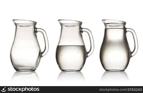 empty,half and full with water jug. Isolated on white
