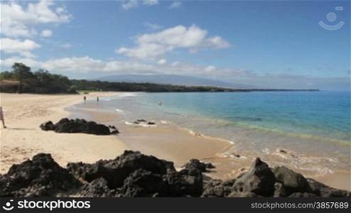 Empty Hapuna Beach in Hawaii on a beautiful day. Includes audio.