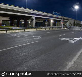 Empty highway at night without people and cars