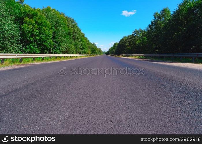 Empty highway with green forest on both sides. Empty highway and green forest