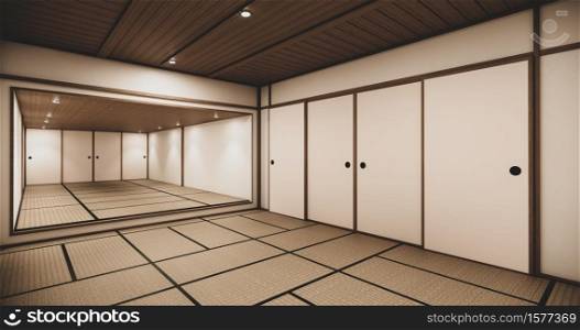 Empty house hall with tatami floor 2 steps White room tropical style.3D rendering