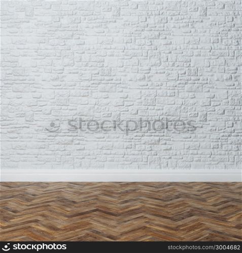 Empty Interior - Brick Wall With Decorative Stone And Hardwood