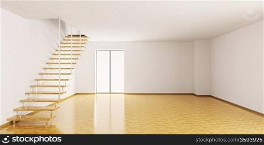 Empty interior of a room with staircase 3d render