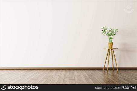 Empty interior of living room with plant on the table over beige wall background 3d rendering