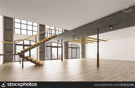 Empty interior of modern loft apartment 3d rendering