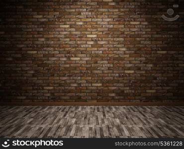 Empty interior with brick wall and parquet floor