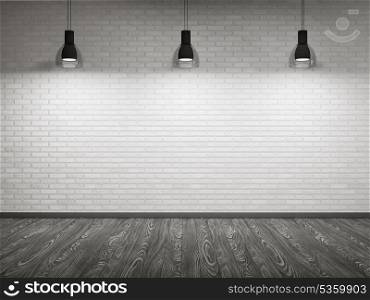 Empty interior with brick wall and wooden floor