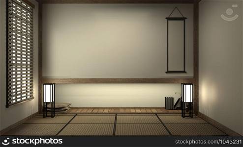 Empty Japanese living room interior minimal design with Tatami mat floor and Japanese Shoji door and decoration japan style 3D rendering