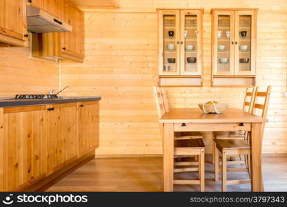 empty kitchen in a wooden farmhouse