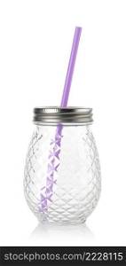 empty lemonade jars with straws isolated on a white background.. empty lemonade jars with straws